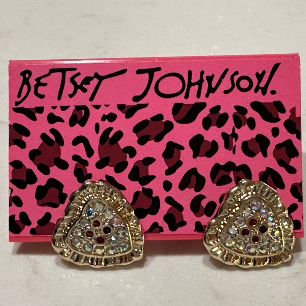 NWT Betsey Johnson Gold Triangle Earrings with Multicolor Stones